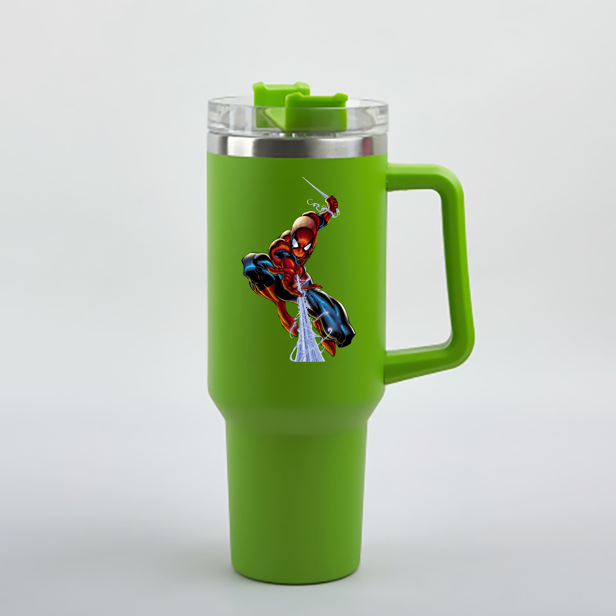 （画像用） Spider Man スパイダーマン 1200mL車用タンブラー - クリスタルステッカー（プラスチックストロー付き）